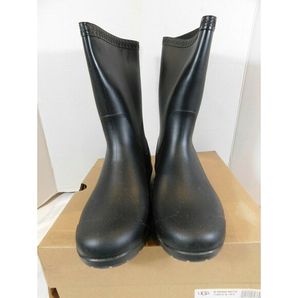 UGG Sienna Matte Mid Calf Sheepskin Insole Rain Boots Women's sz 8 M Black - Picture 3 of 5